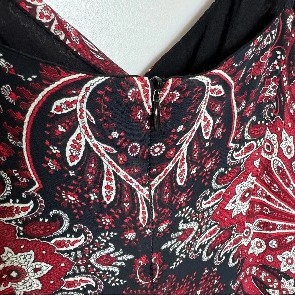 Vintage 90s Slip Dress Paisley Burgundy Grunge Y2K Spaghetti Strap - Picture 9 of 14
